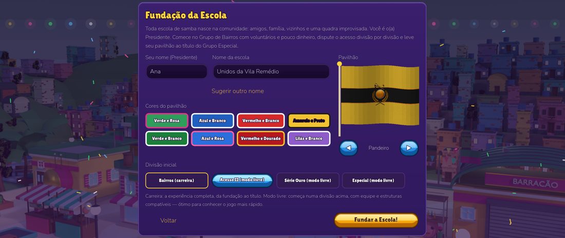 Fundação: nome, cores e pavilhão da escola